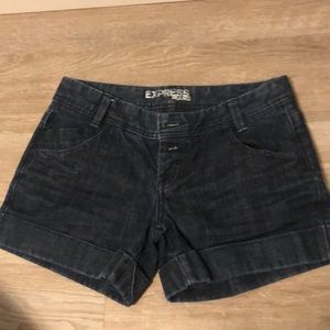 Dark folded hem high rise express jean shorts